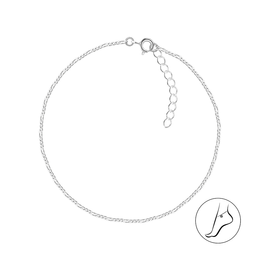 25cm Silver Figaro Anklet With Extension