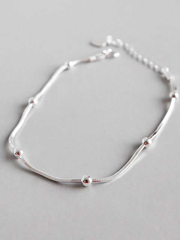 Pure Silver Fashion Simple Bead Snake Bone Bracelet