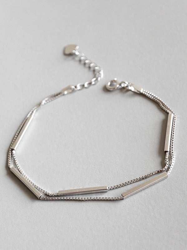 Sterling Silver Long Tube Design Double Bracelet