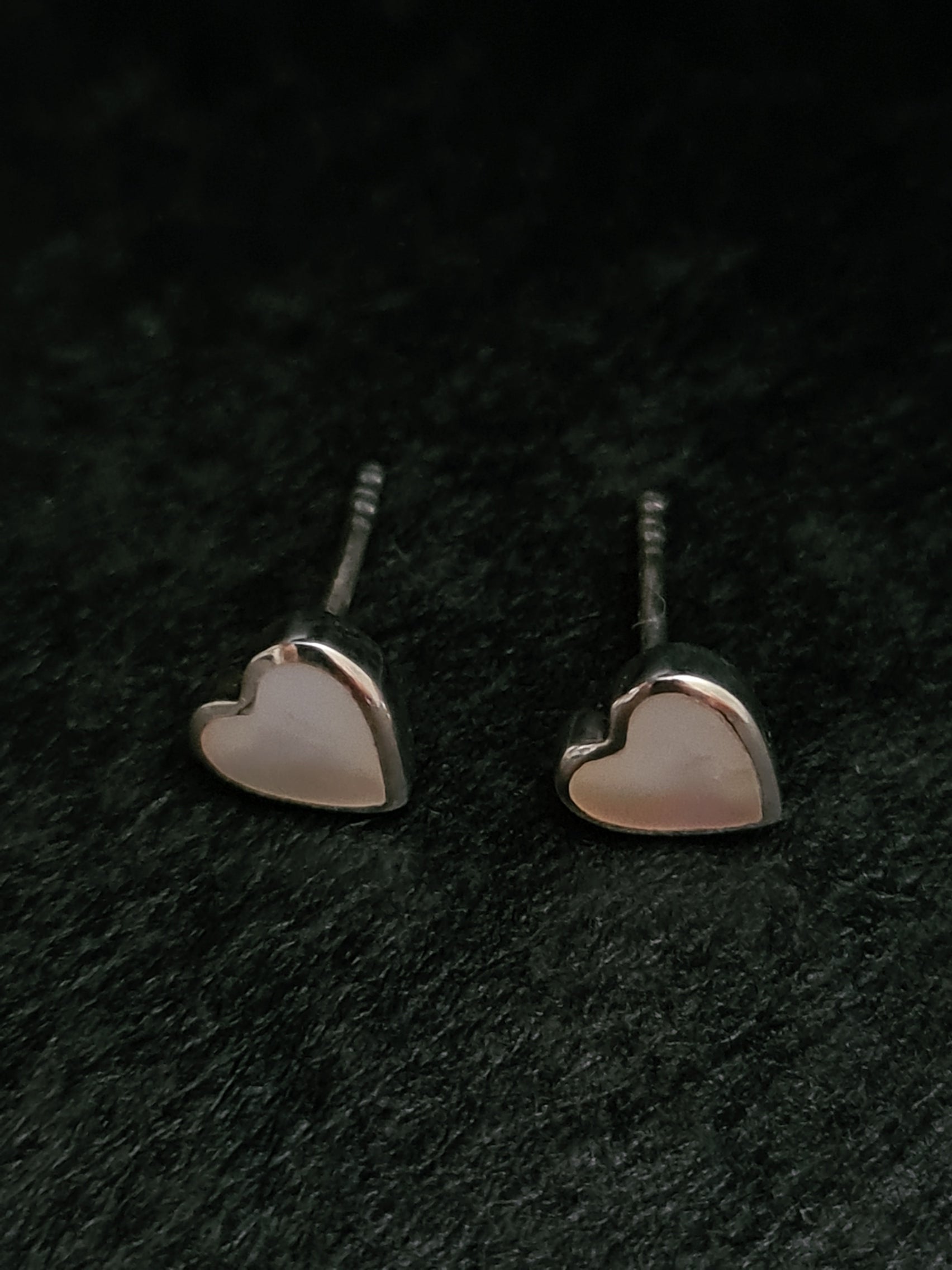 Mother of Pearl Heart Stud Silver Earrings