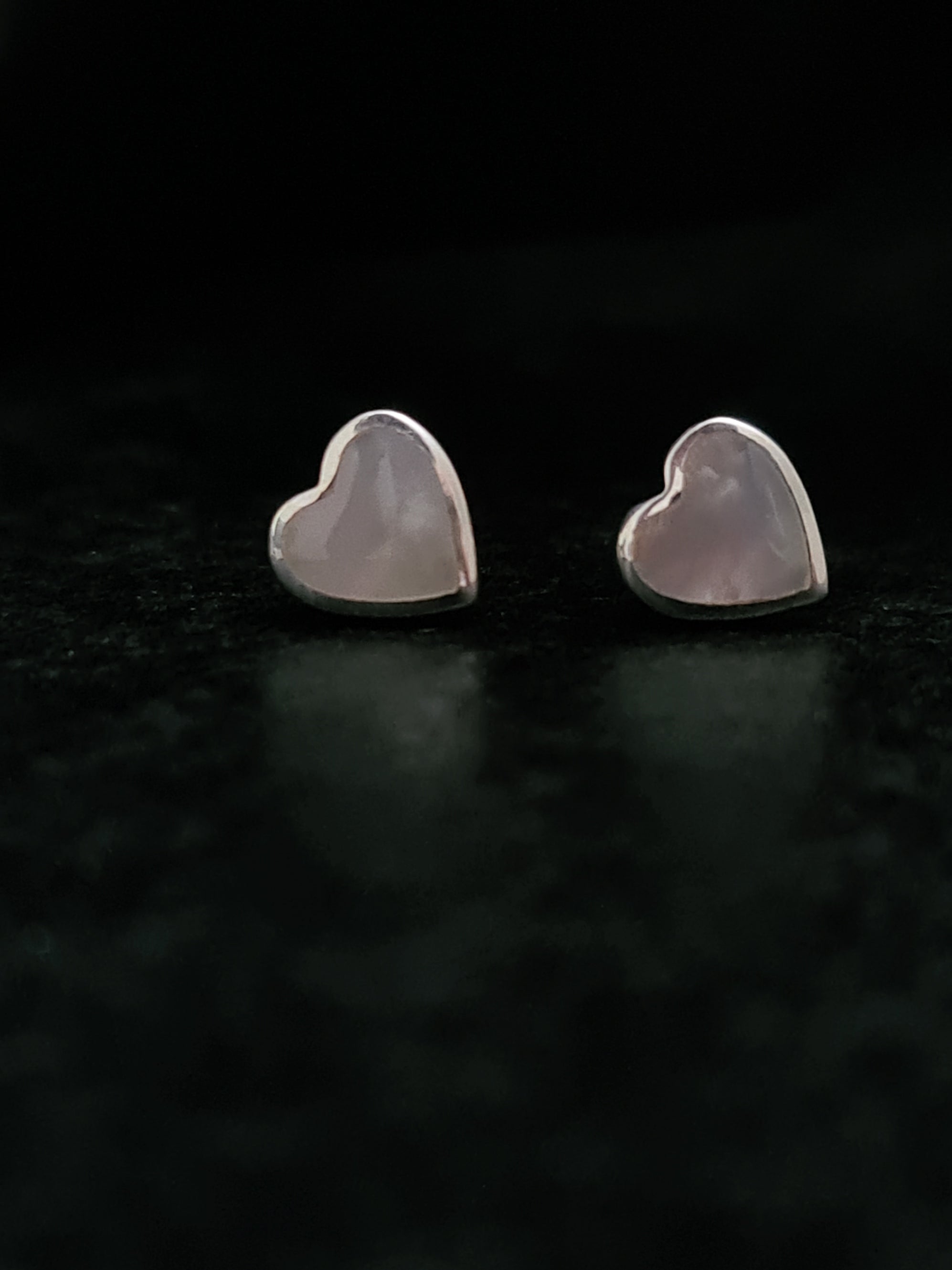 Mother of Pearl Heart Stud Silver Earrings