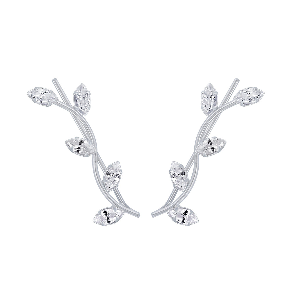 Silver Branch Cubic Zirconia Ear Climbers