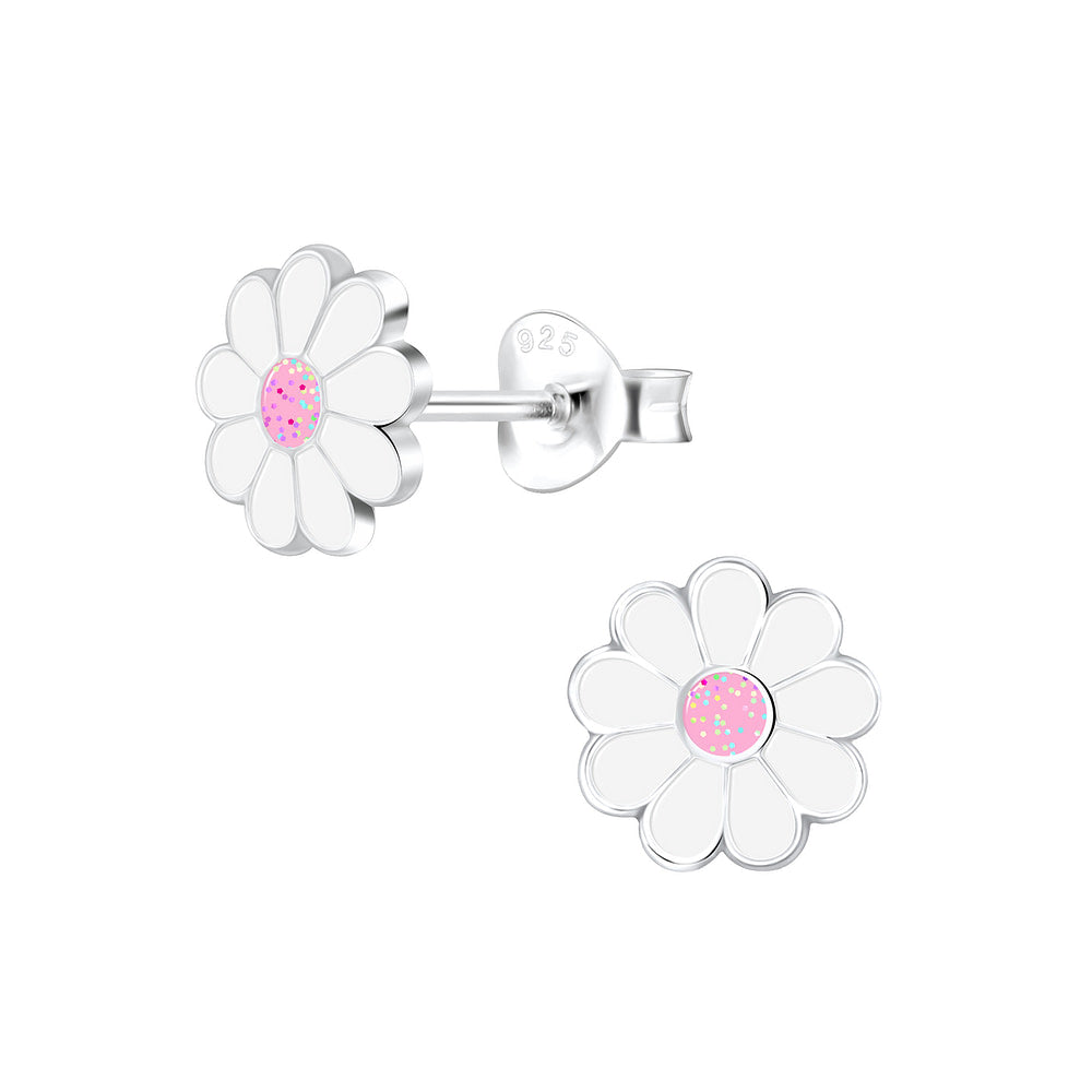 Silver Daisy Flower Stud Earrings