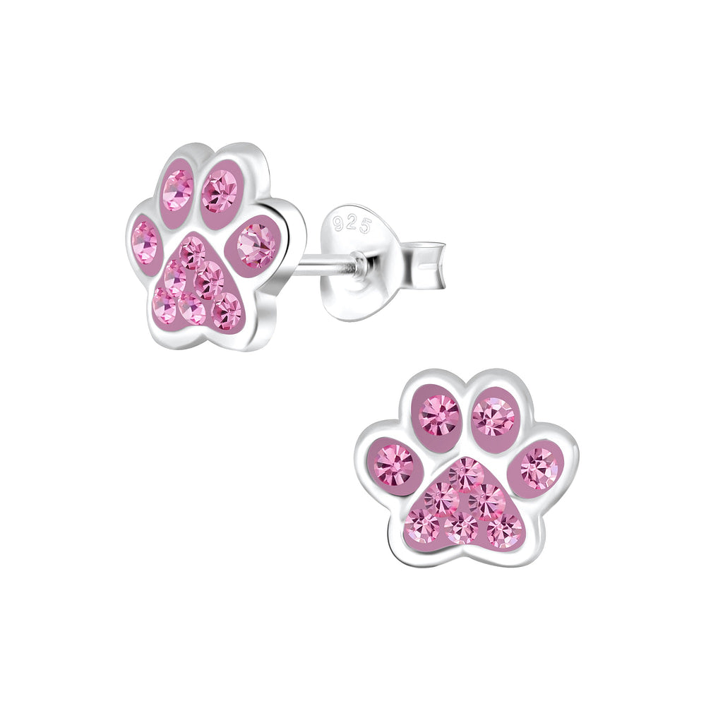 Silver Paw Print Stud Earrings