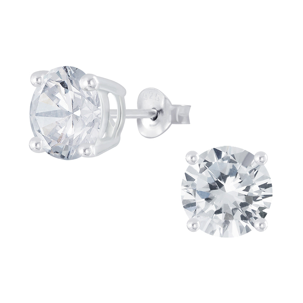 8mm Round Cubic Zirconia Silver Stud Earrings