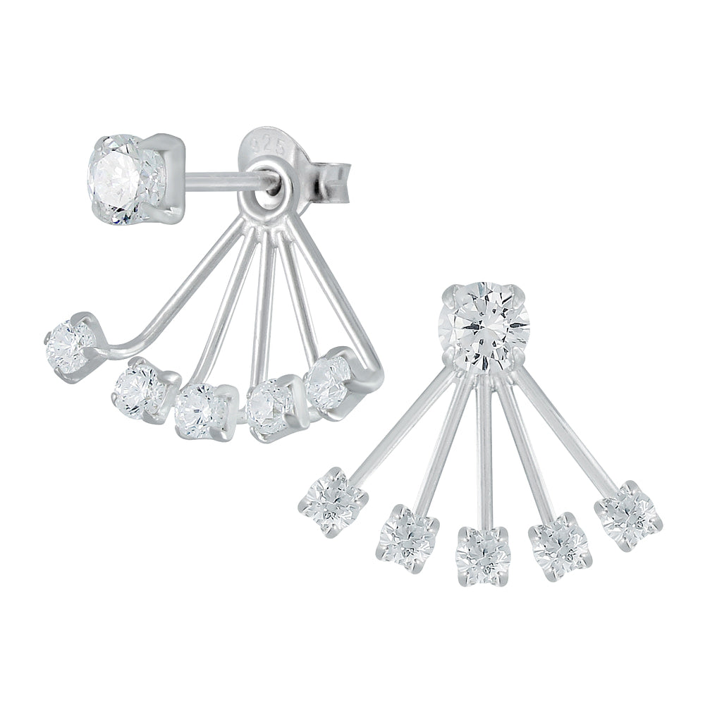 Silver Round Cubic Zirconia Ear Jackets