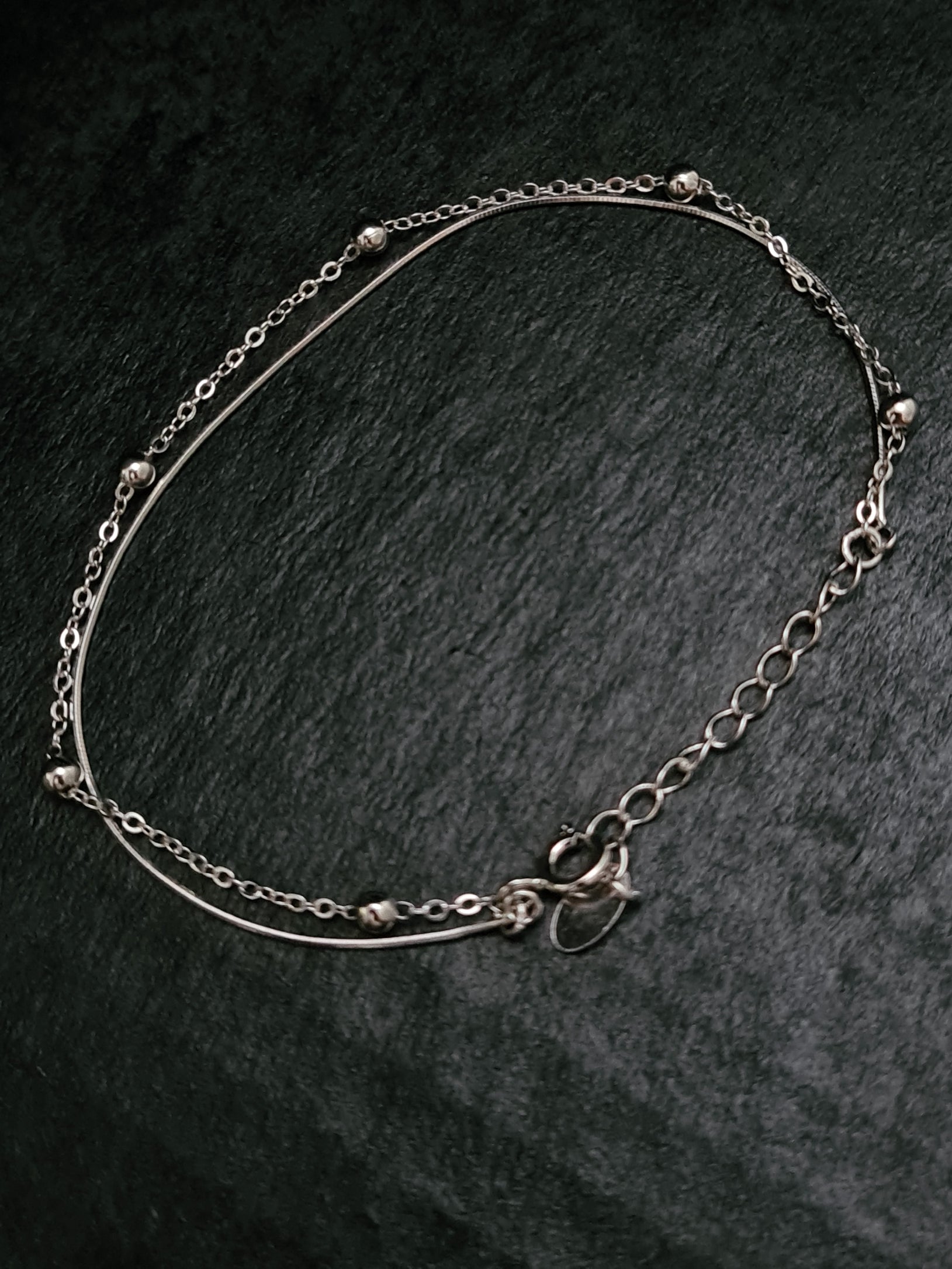 Sterling Silver Personality Minimalism Bead Snake Bone Chain Double Bracelet