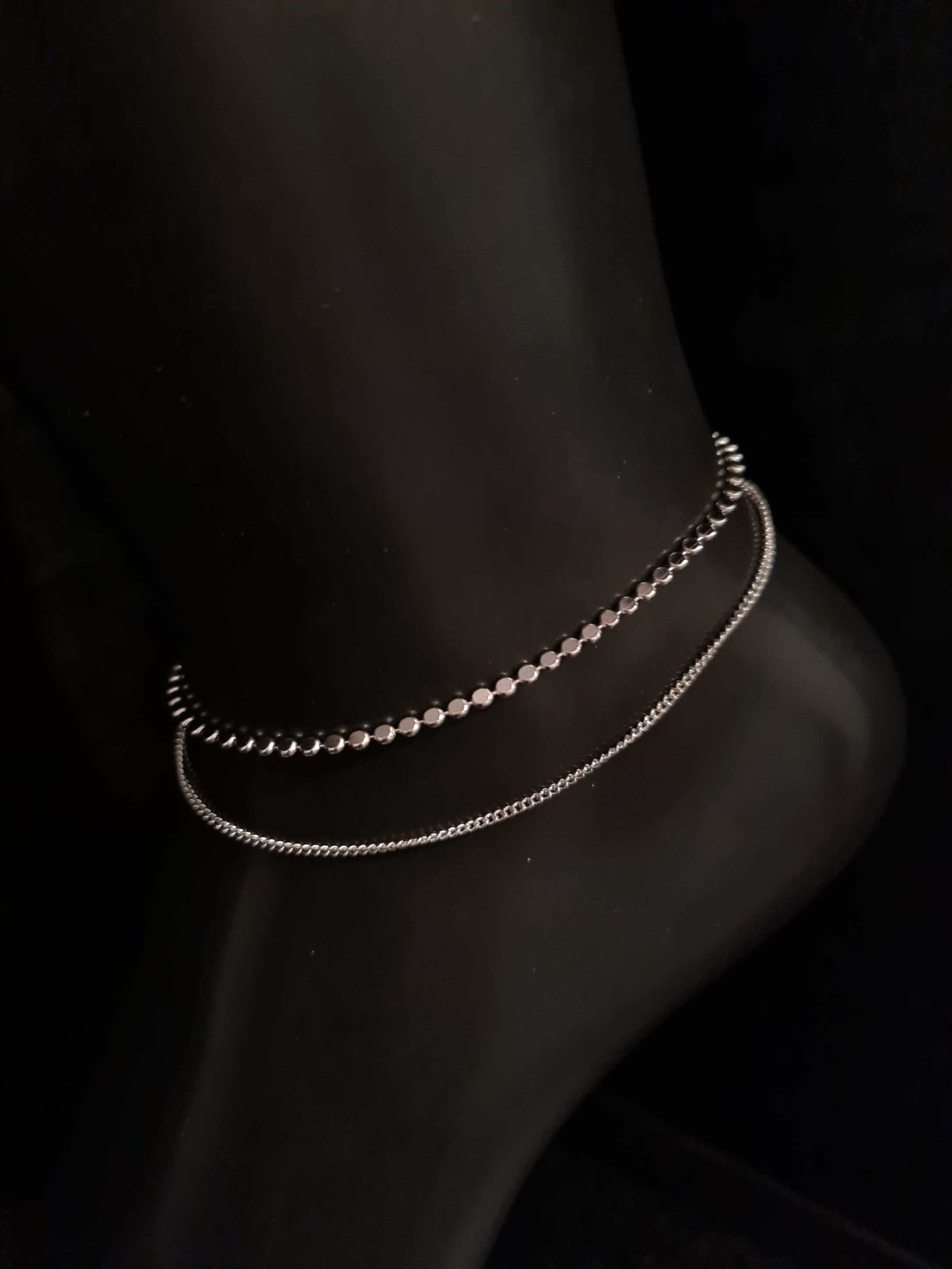 925 Sterling Silver Flat Bead Double-Layer Anklet