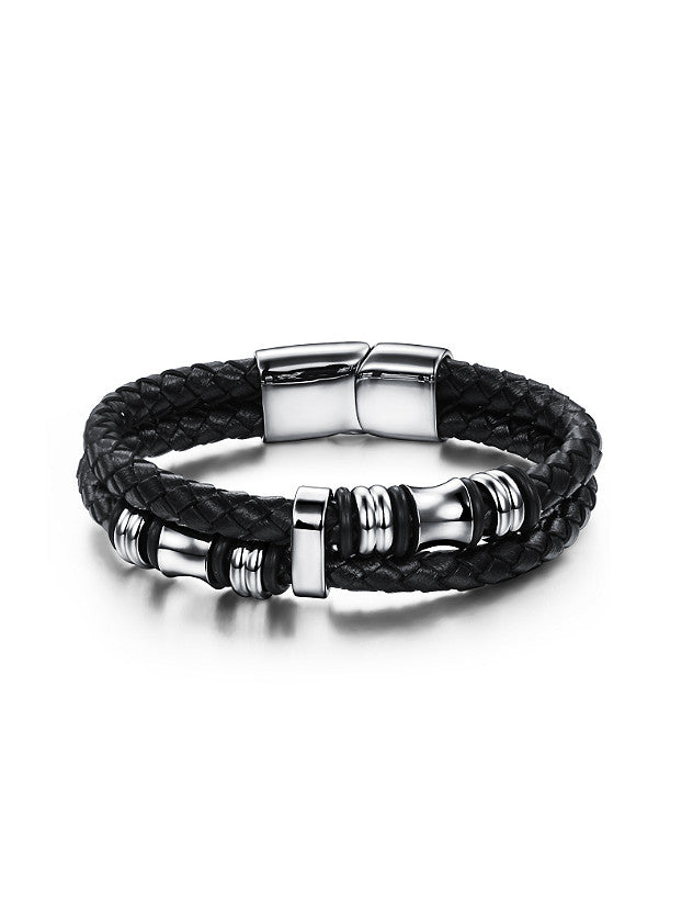 Exquisite Titanium Woven Artificial Leather Men Bracelet