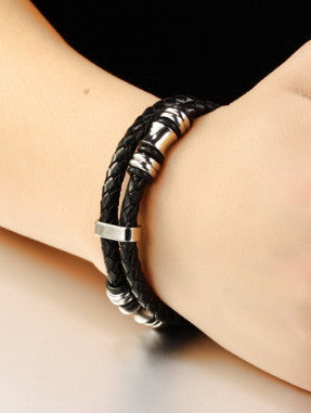 Exquisite Titanium Woven Artificial Leather Men Bracelet