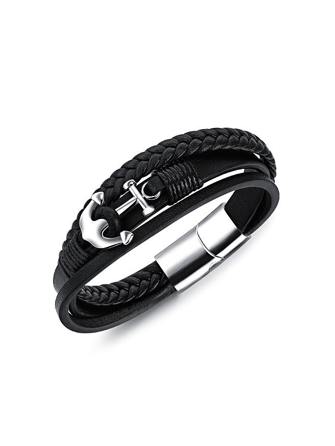 Personalized Ship Anchor Multi-Band Artificial Leather Bracelet