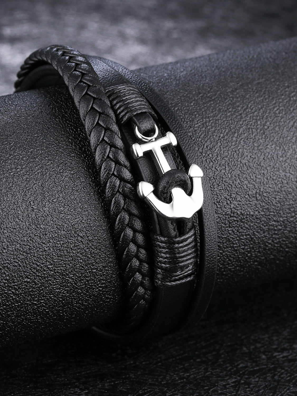 Personalized Ship Anchor Multi-Band Artificial Leather Bracelet