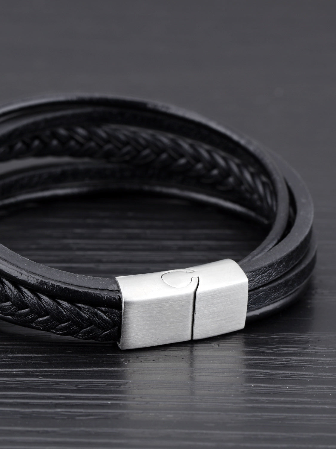 MultiStrand Black Leather Bracelet  JF03098001  Fossil