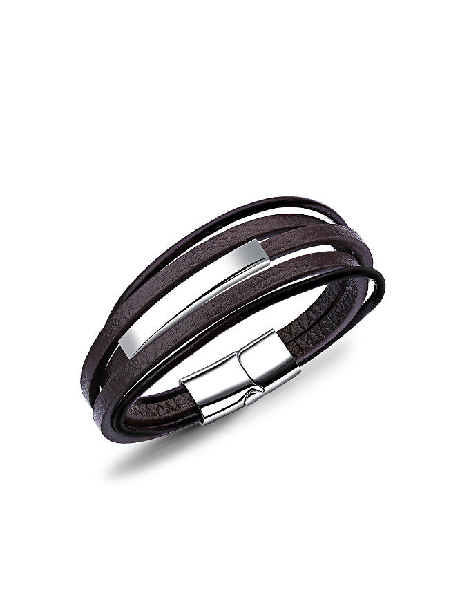 Simple Multi-Band Titanium Artificial Leather Bracelet