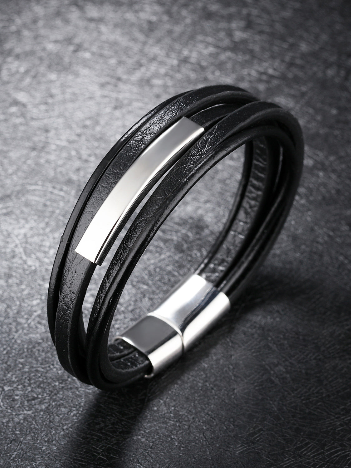 Simple Multi-Band Titanium Artificial Leather Bracelet