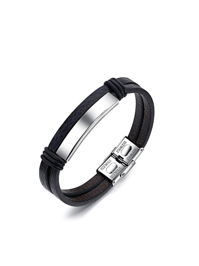 Simple Smooth Titanium Artificial Leather Bracelet