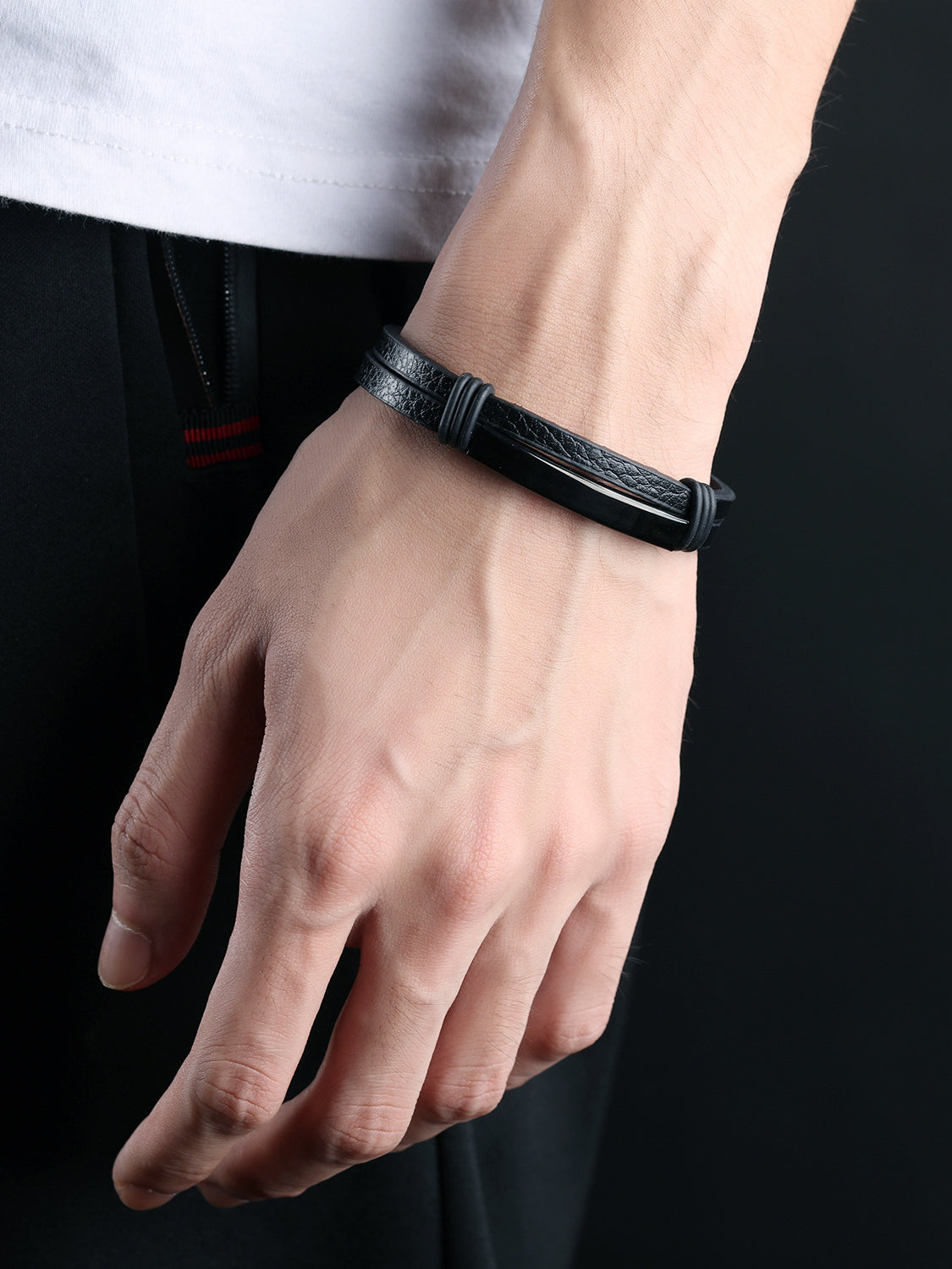 Simple Smooth Titanium Artificial Leather Bracelet