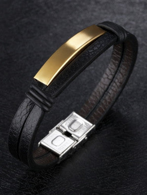 Simple Smooth Titanium Artificial Leather Bracelet