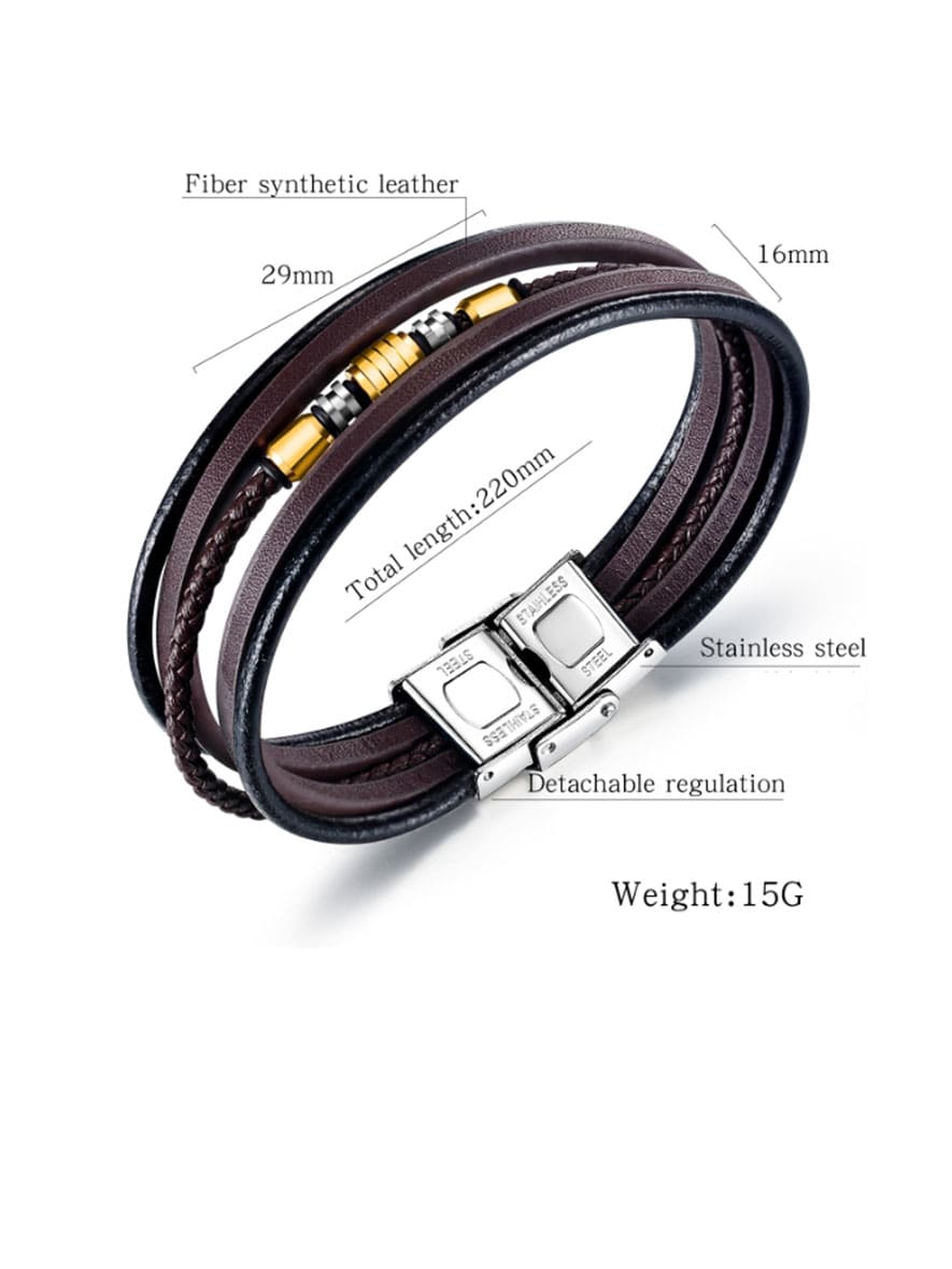 Titanium Leather Geometric Vintage Strand Bracelet
