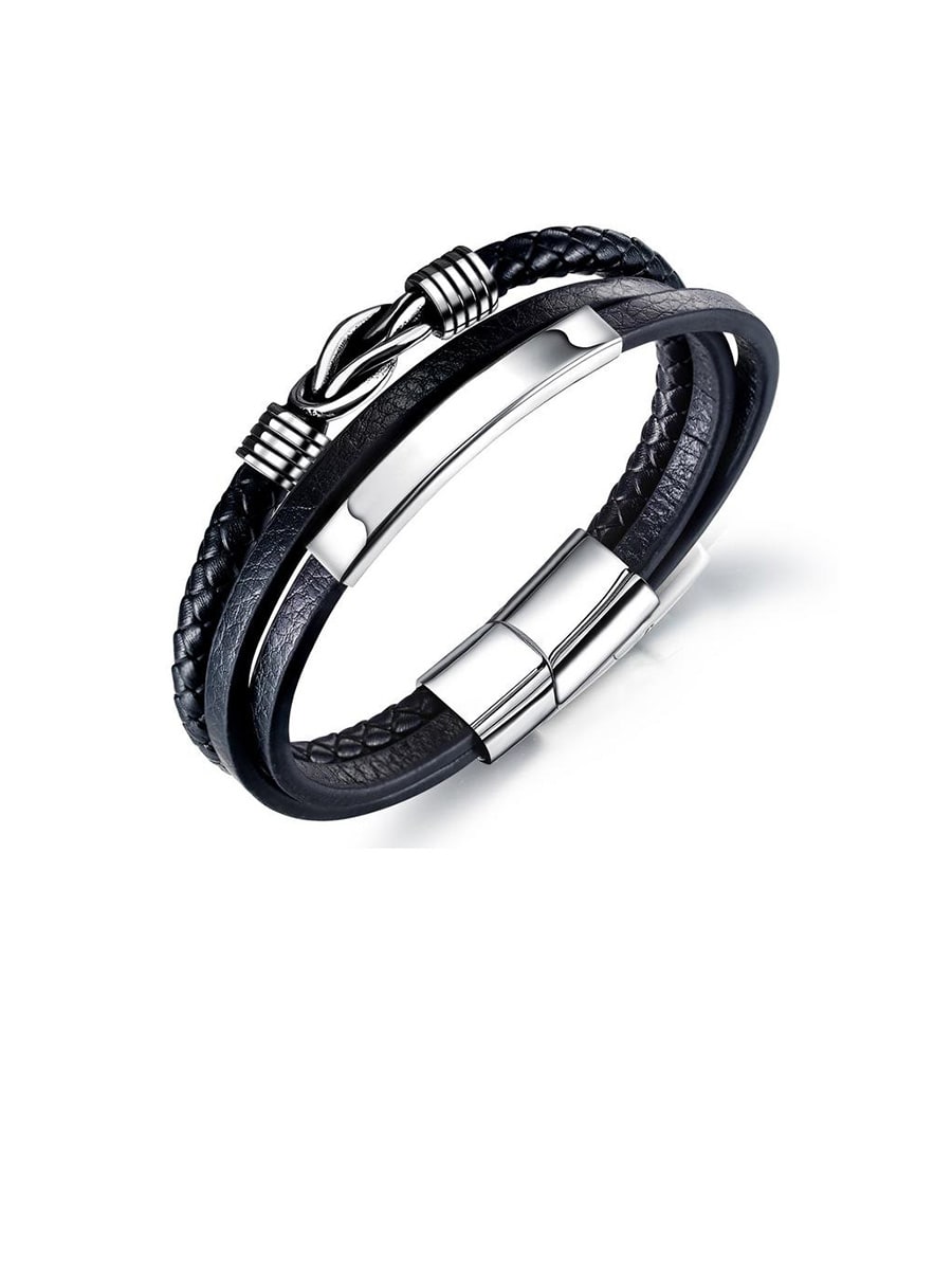 Titanium Leather Irregular Minimalist Woven & Braided Bracelets