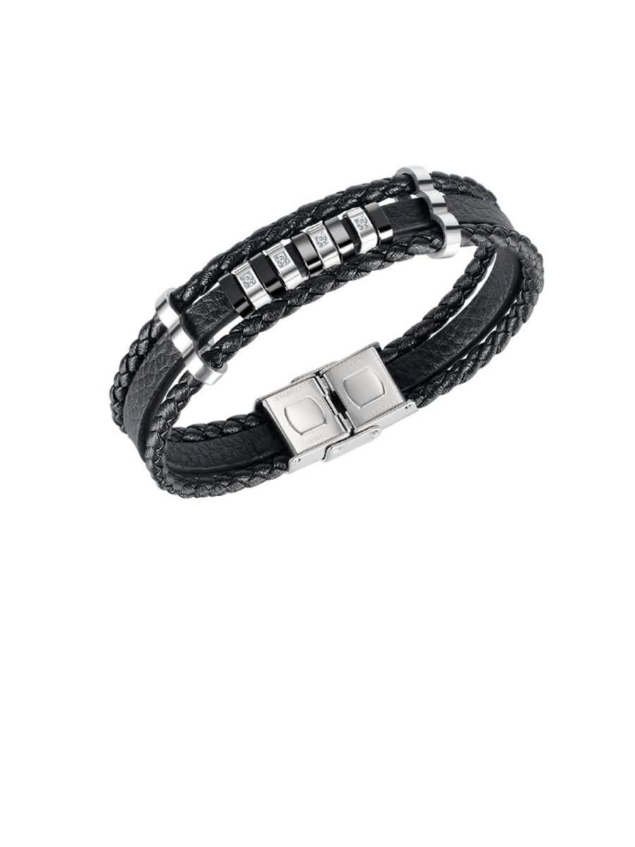 Titanium Steel Leather Geometric Hip Hop Strand Bracelet