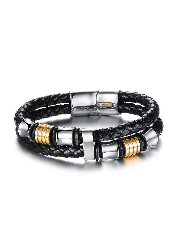 Titanium Woven Artificial Leather Men Bracelet