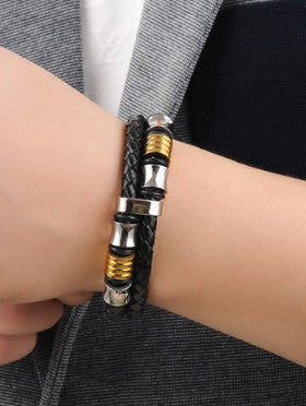 Titanium Woven Artificial Leather Men Bracelet