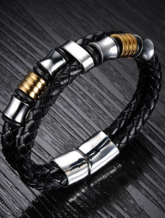 Titanium Woven Artificial Leather Men Bracelet