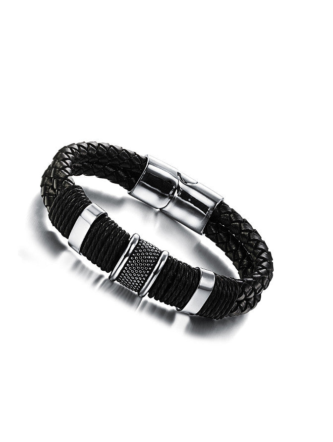 Titanium Woven Artificial Leather Men Bracelet