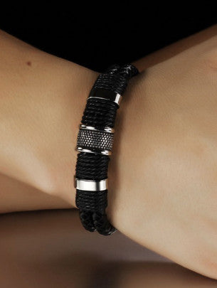 Titanium Woven Artificial Leather Men Bracelet