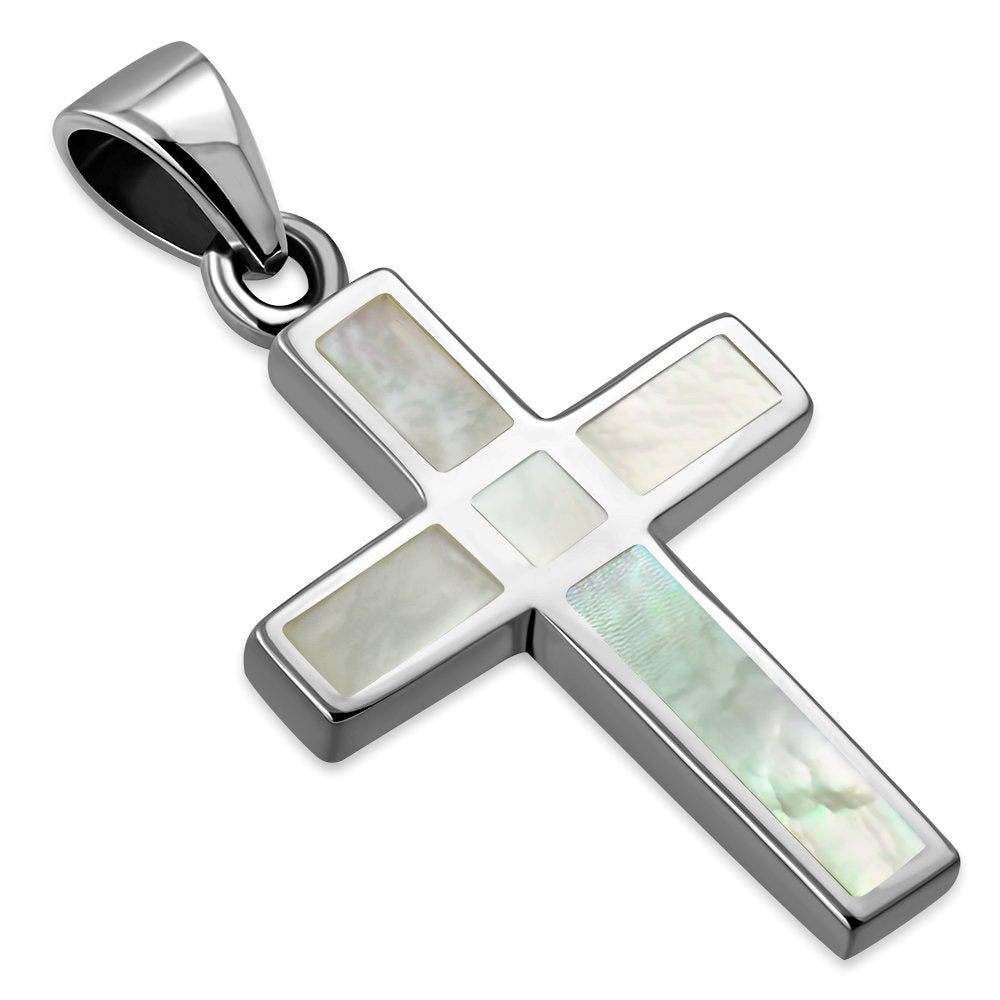 Mother of Pearl Cross Silver Pendant