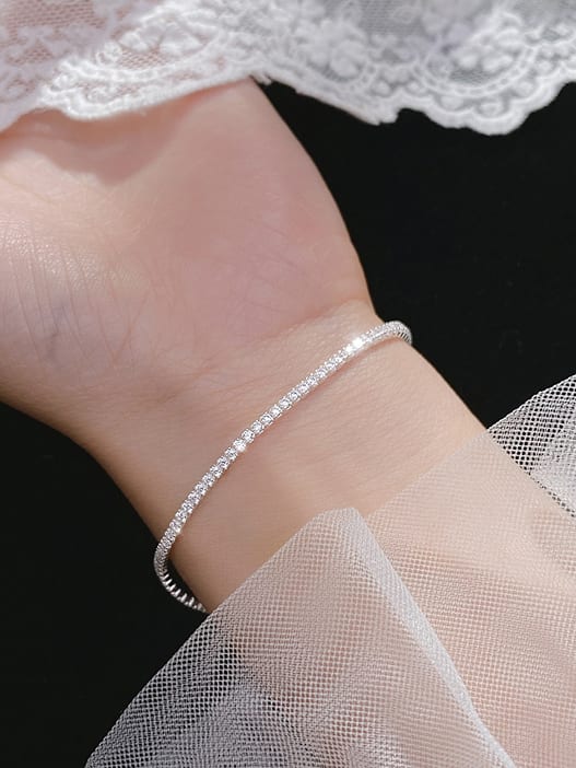 925 Sterling Silver Tennis Cubic Zirconia Geometric Dainty Bracelet 15cm + 4.5cm