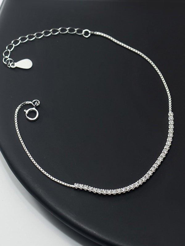 925 Sterling Silver Cubic Zirconia Geometric Minimalist Link Bracelet