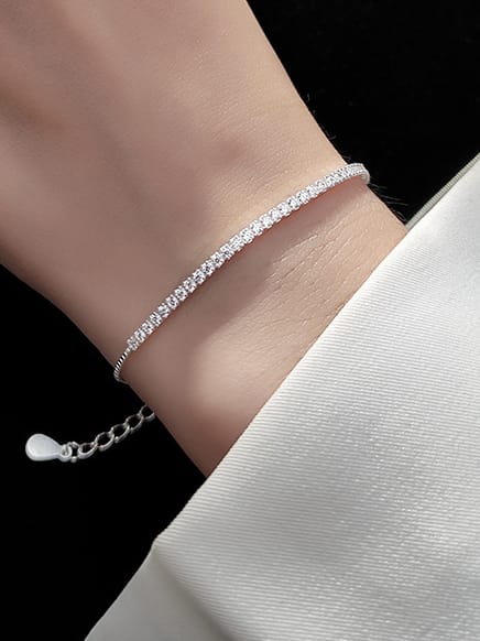 925 Sterling Silver Cubic Zirconia Geometric Minimalist Link Bracelet