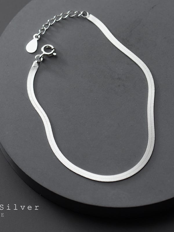 925 Sterling Silver Minimalist Flat Snake Bone Chain Bracelet Link Bracelet