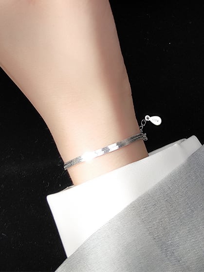 925 Sterling Silver Minimalist Flat Snake Bone Chain Bracelet Link Bracelet