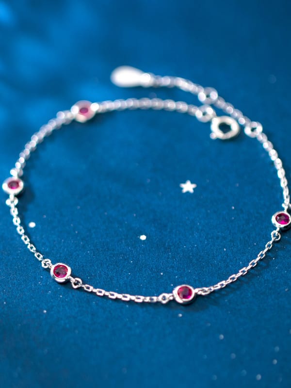 925 Sterling Silver Round Cubic Zirconia Multi Color Bracelet