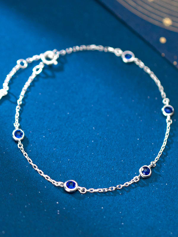 925 Sterling Silver Round Cubic Zirconia Multi Color Bracelet