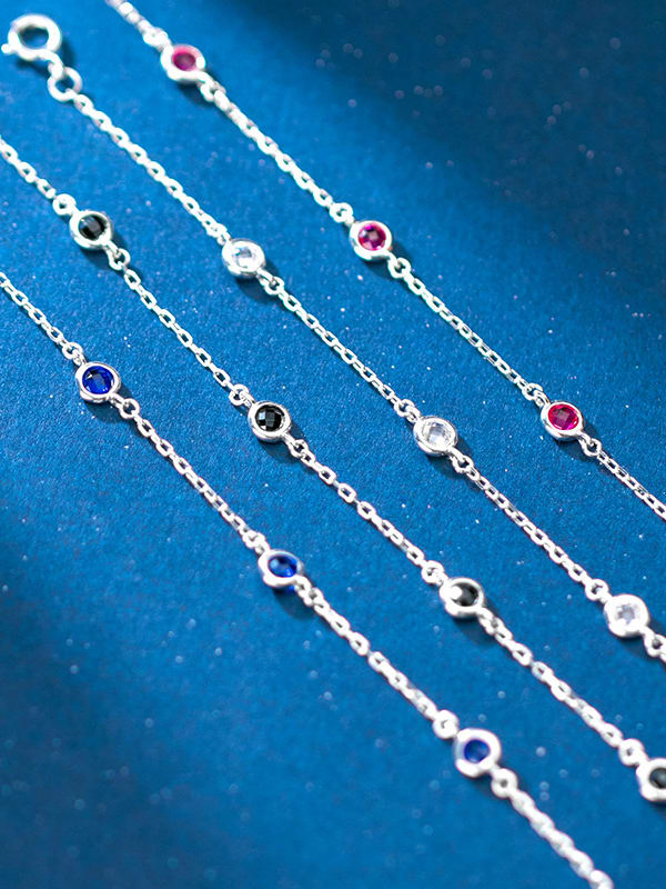 925 Sterling Silver Round Cubic Zirconia Multi Color Bracelet