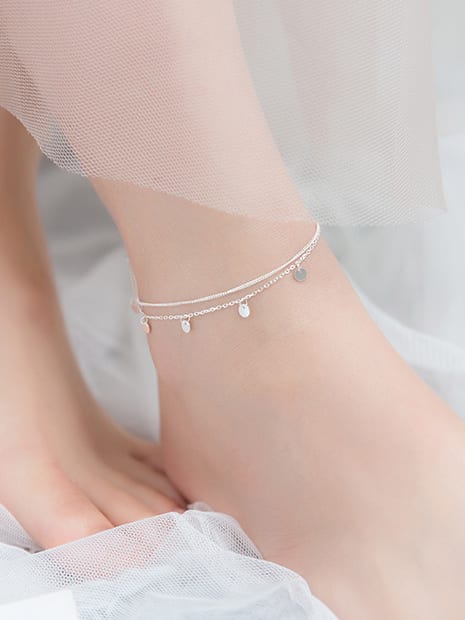 925 Sterling Silver With Platinum Plated Fashion Round Anklets