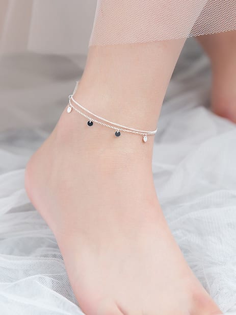 925 Sterling Silver With Platinum Plated Fashion Round Anklets