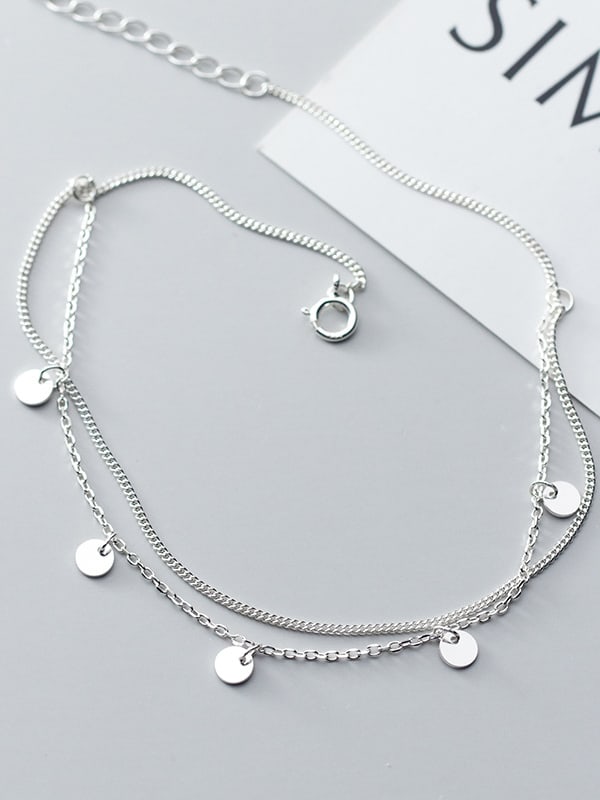 925 Sterling Silver With Platinum Plated Fashion Round Anklets