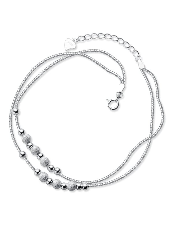 925 Sterling Silver Round Beads Double Anklet