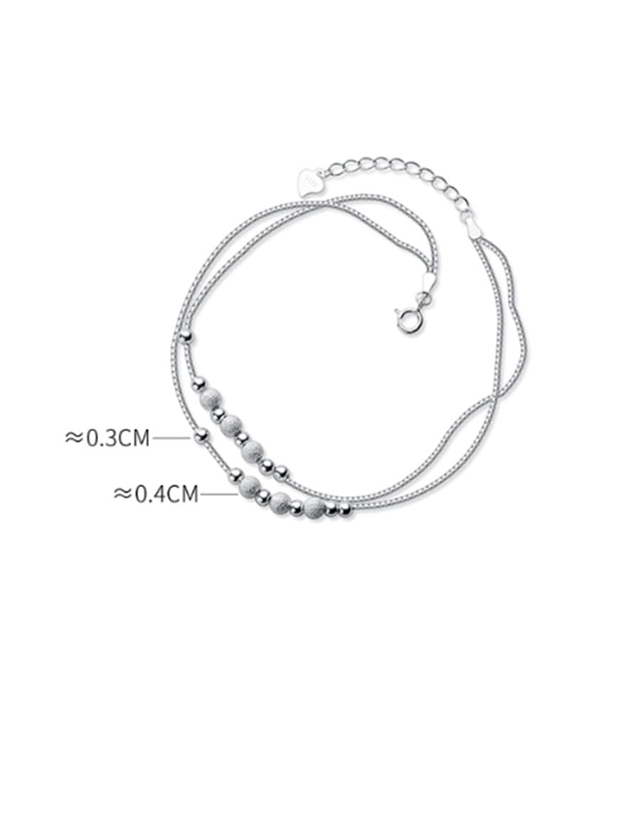 925 Sterling Silver Round Beads Double Anklet