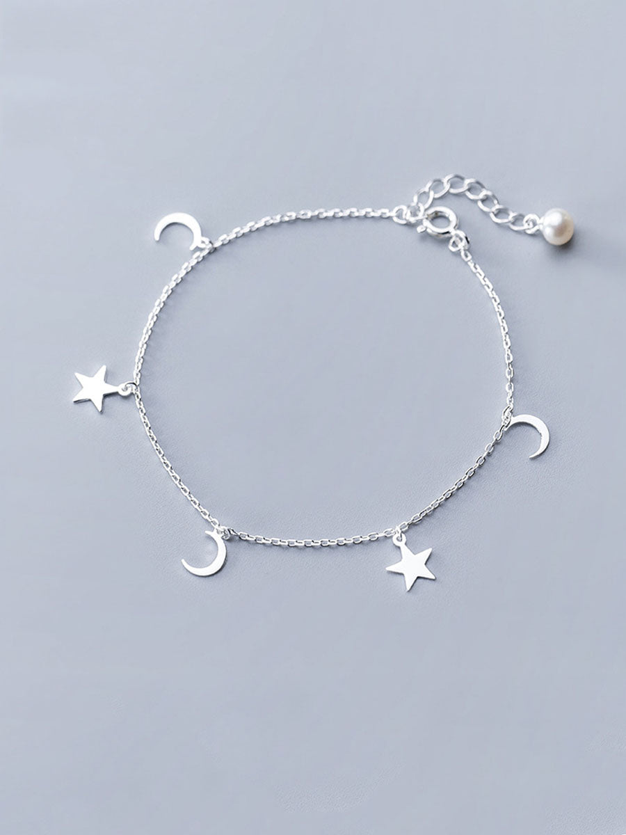 925 Sterling Silver With Platinum Plated Simplistic Star Ank Moon