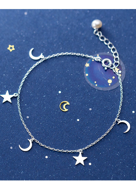 925 Sterling Silver With Platinum Plated Simplistic Star Ank Moon