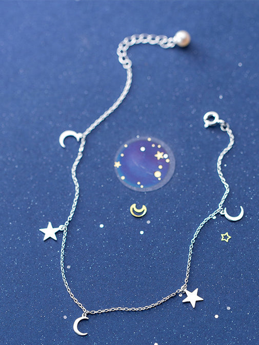 925 Sterling Silver With Platinum Plated Simplistic Star Ank Moon