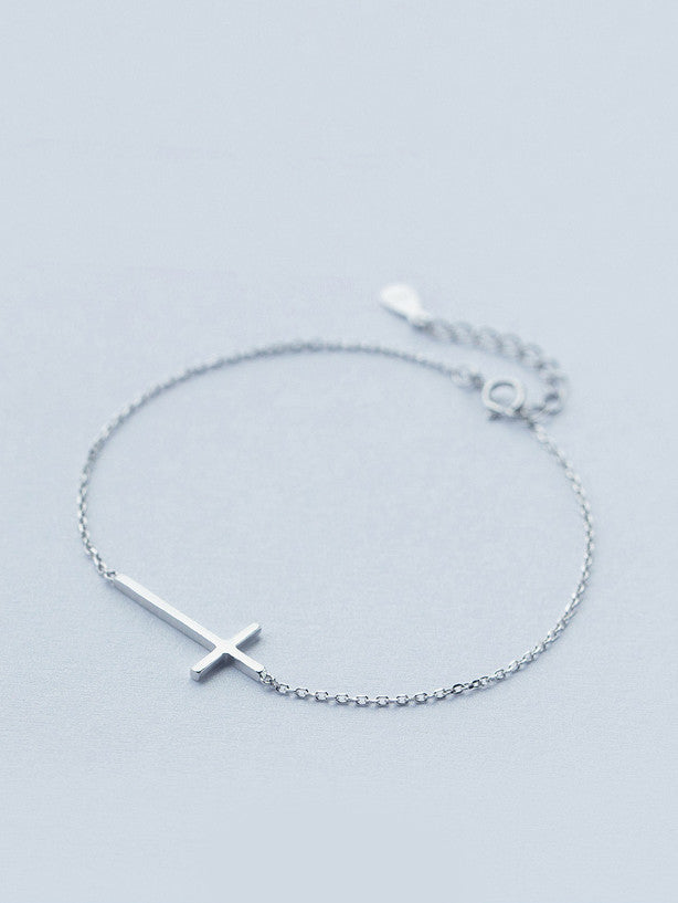 S925 Silver Character Glossy Cross Simple Bracelet