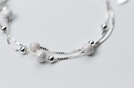 S925 Silver Matte Smooth Balls Fashion Double Chain Bracelet