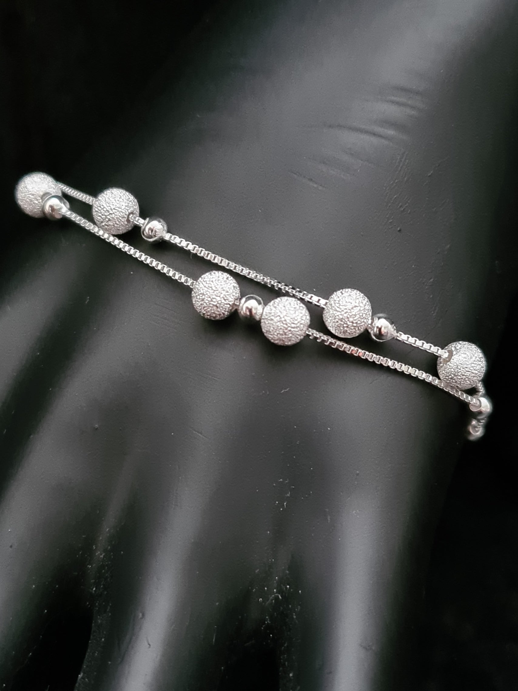 S925 Silver Matte Smooth Balls Fashion Double Chain Bracelet